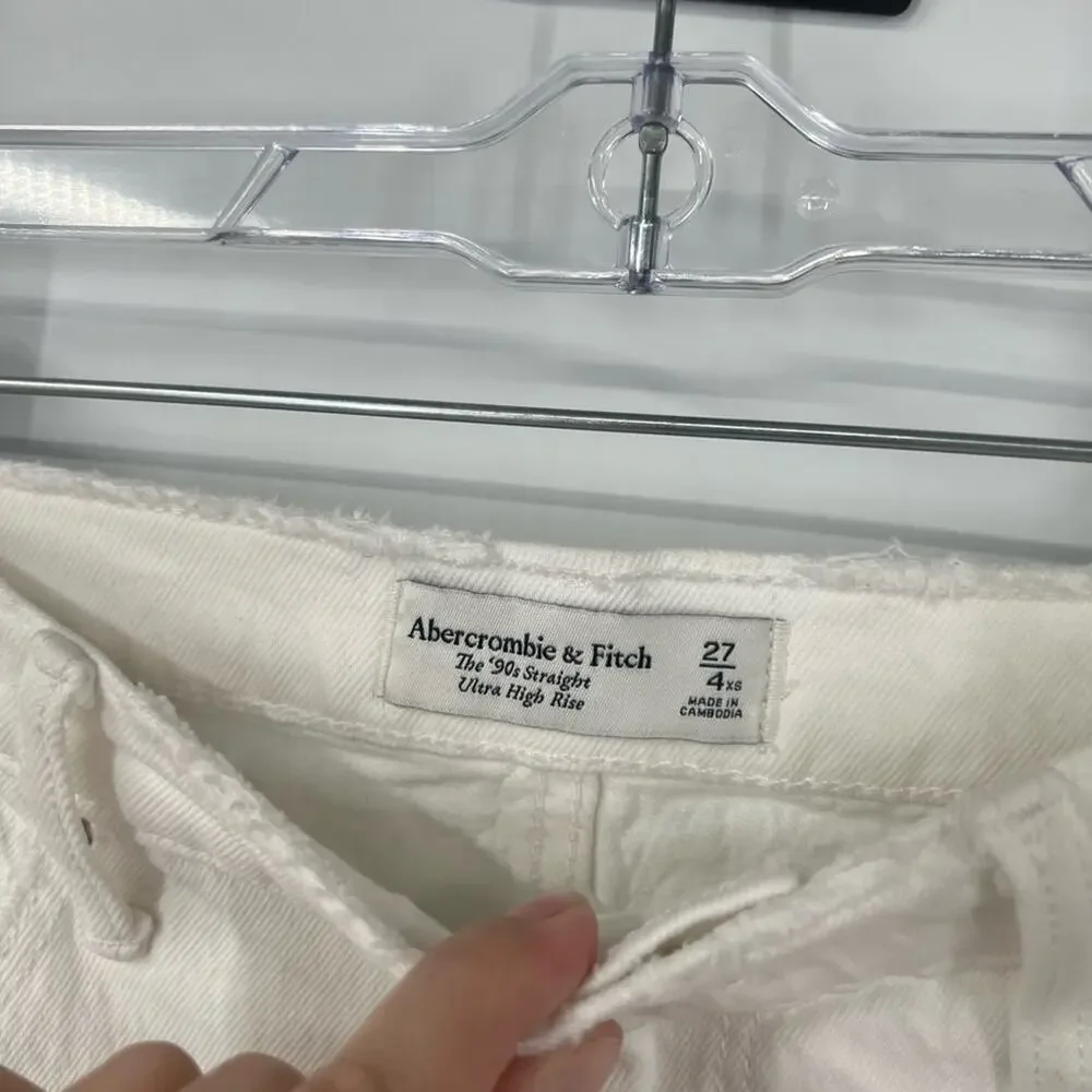 Abercrombie & Fitch The ‘90s Straight Jeans Ultra High Rise White EXTRA SHORT